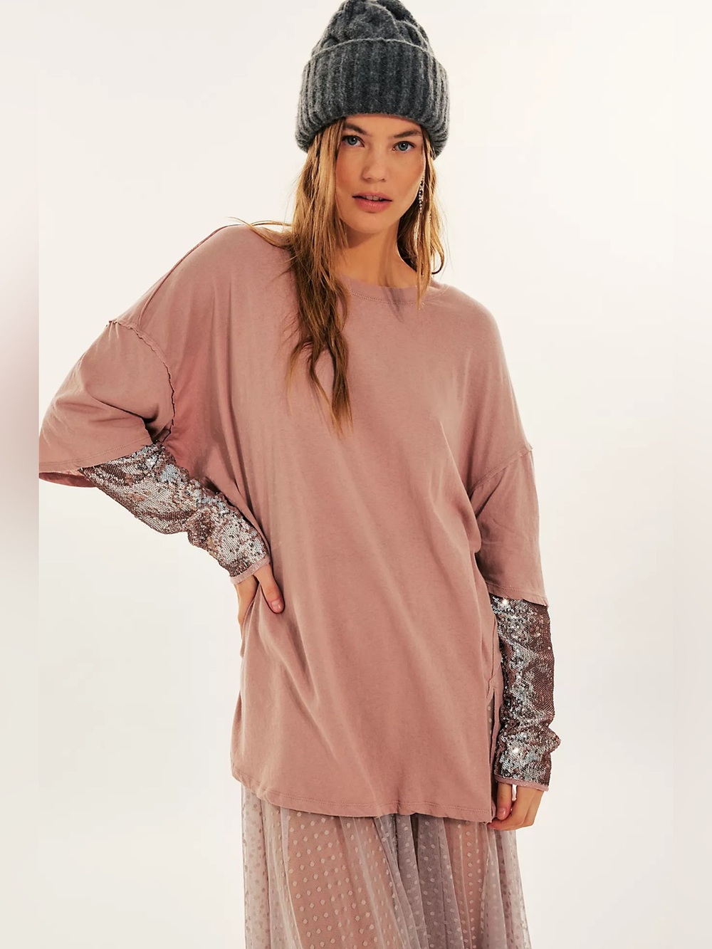 Free People Nellie Sequin Twofer Top Pink Layered Grunge Festival Boho Ovrszd